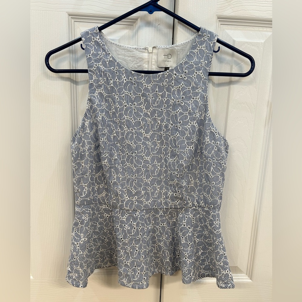 HD in Paris Anthropologie Striped Floral Peplum Eyelet Top